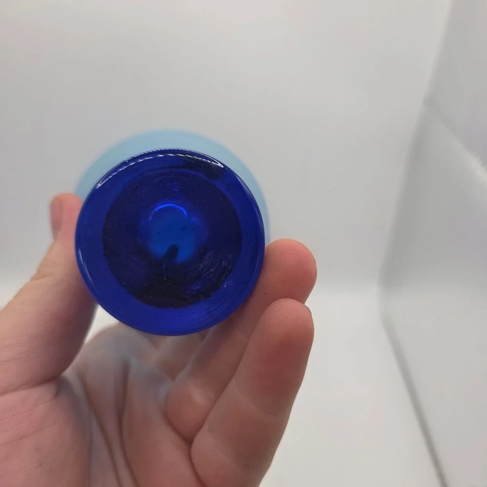 Vintage Cobalt Blue Flared Glass Shot Cordial Glasses Set of 2 Weighted Base